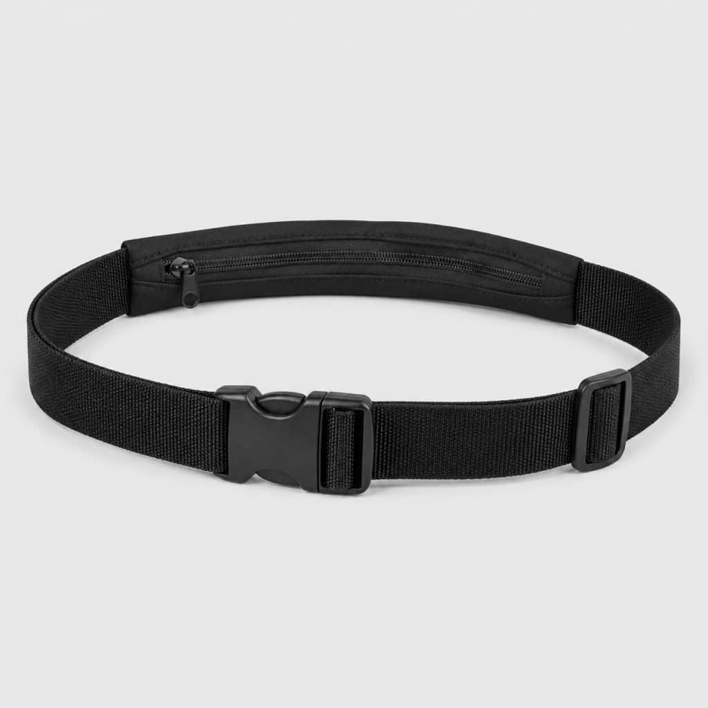 Ceinture en nylon noir à poche zippée sur fond clair