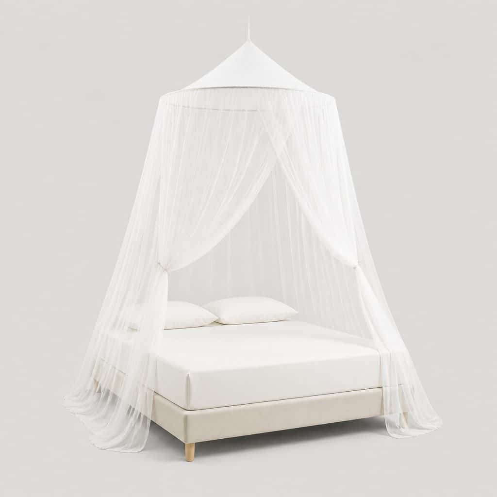 Moustiquaire baldaquin en coton biologique sur un lit double