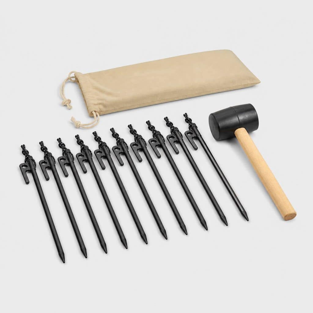 Kit de 10 piquets de bivouac avec maillet et pochette