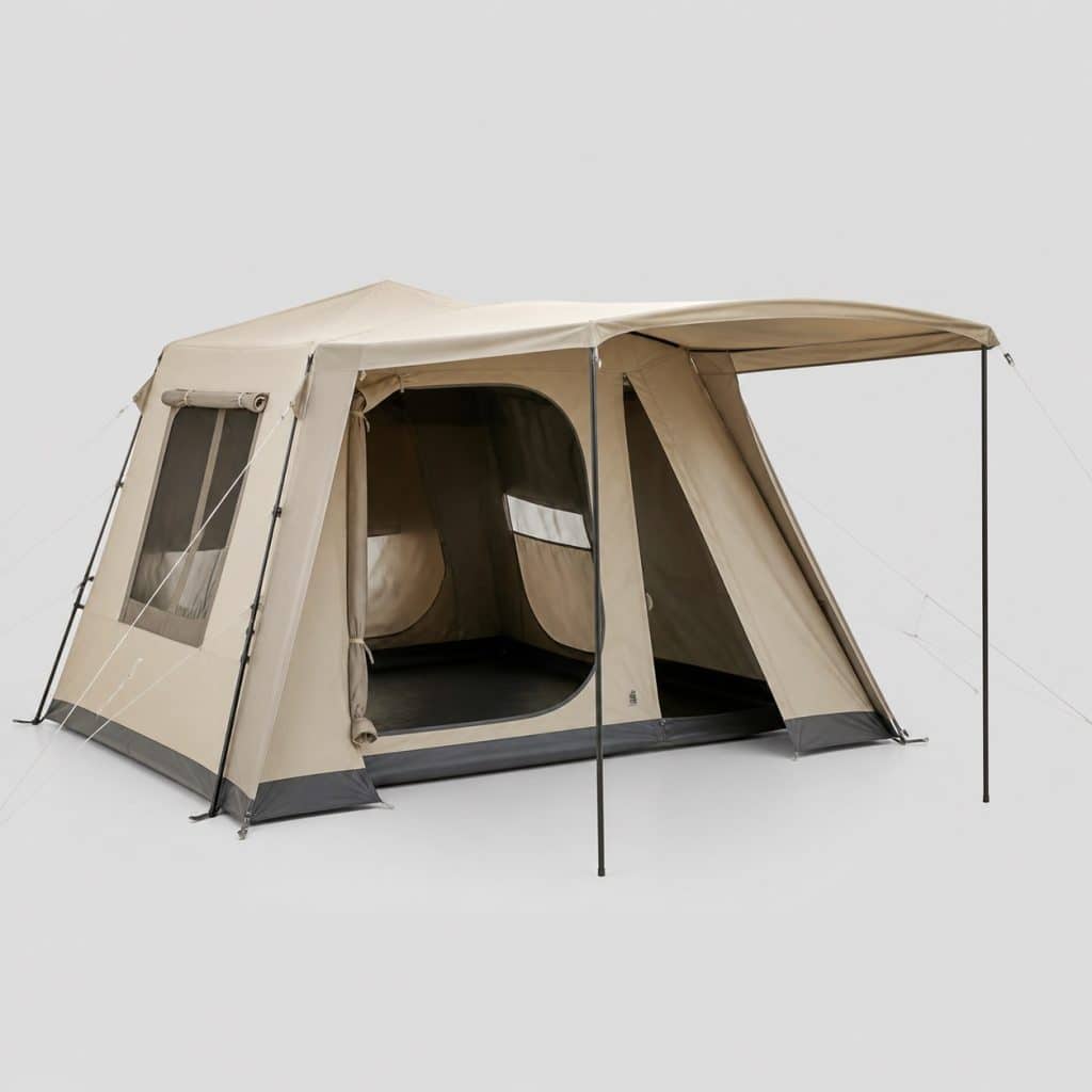 Tente cabine de camping 12 places avec véranda sur fond neutre