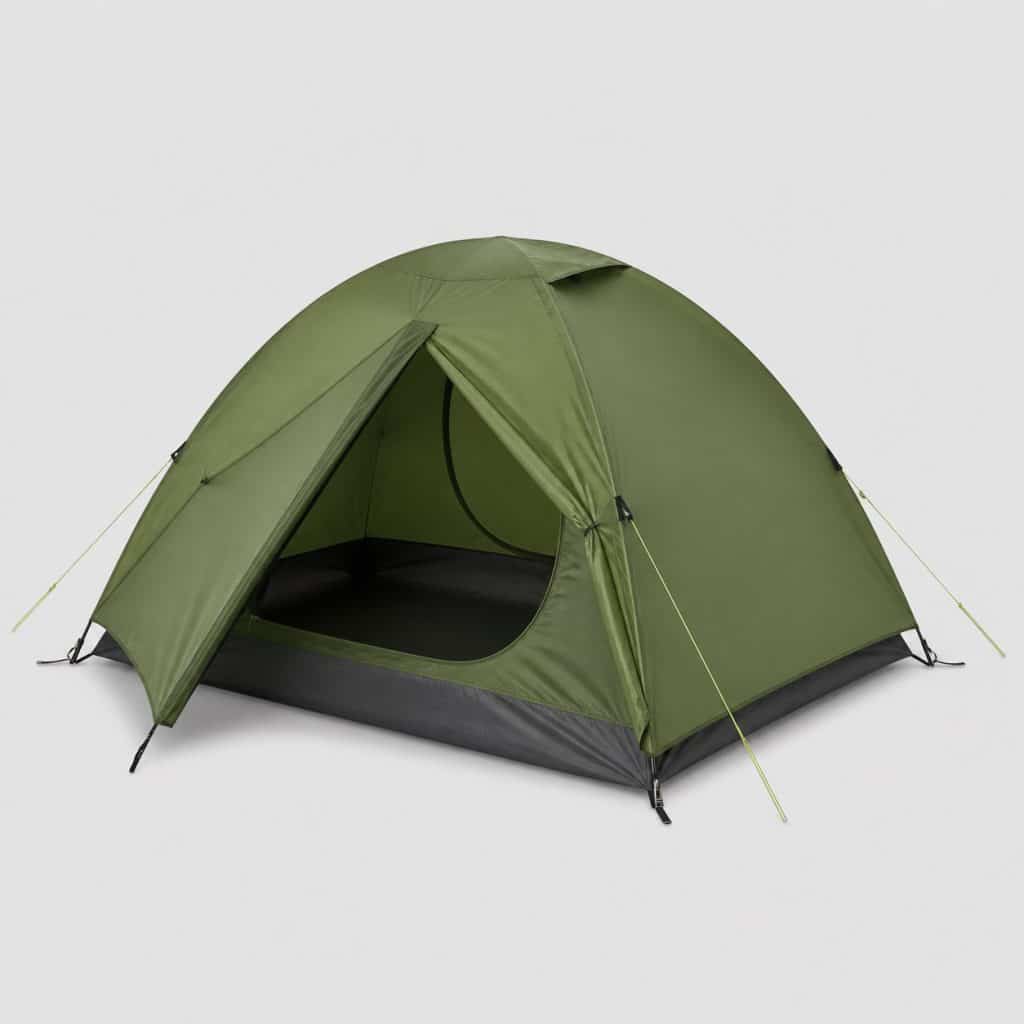 Petite tente dôme de camping 2 personnes sur fond neutre