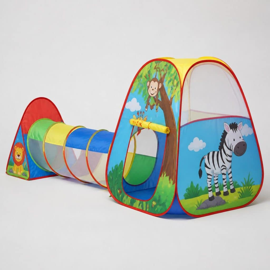 Grande tente pop-up multicolore avec tunnel attaché