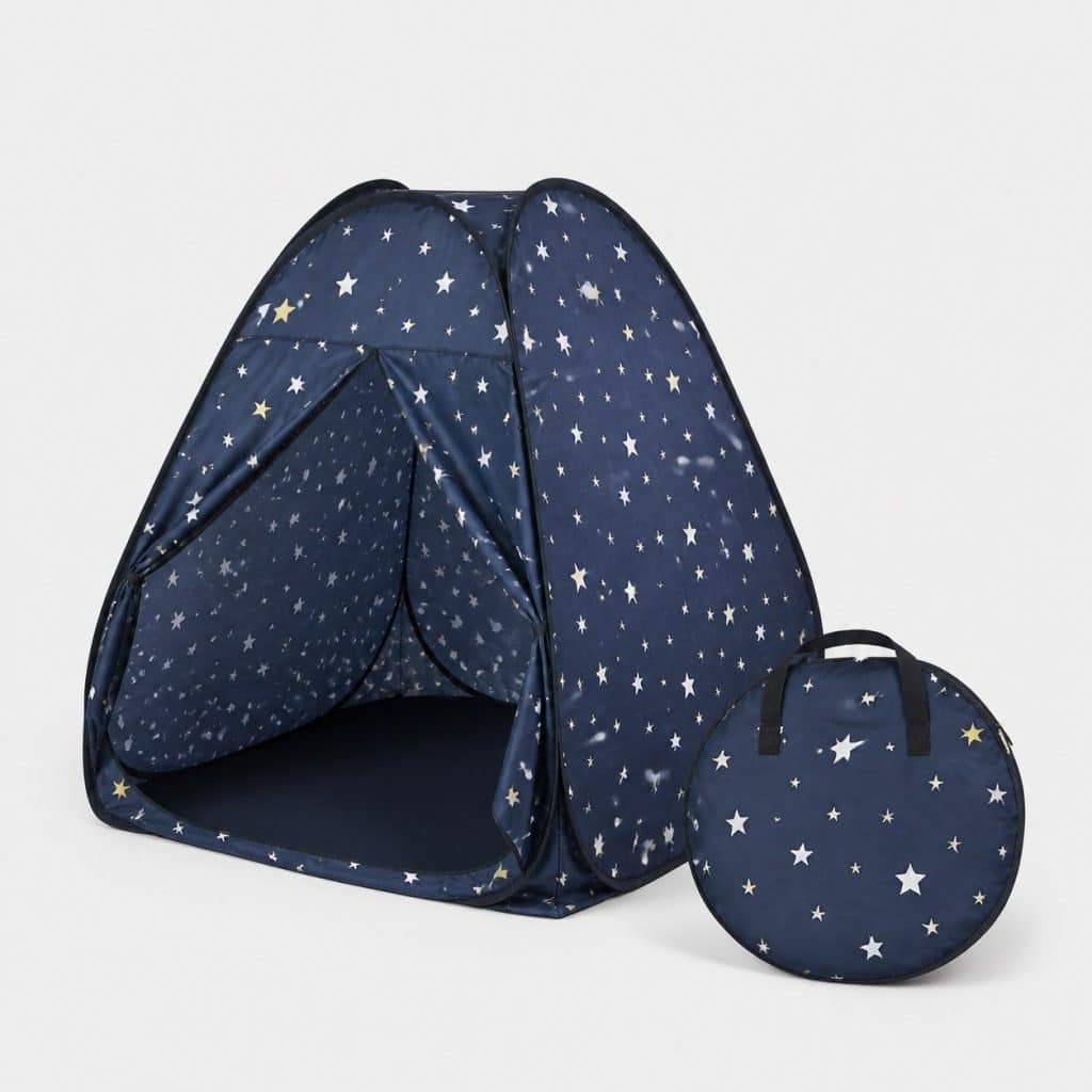 Tente pop-up bleu nuit à motif étoilé avec housse renforcée
