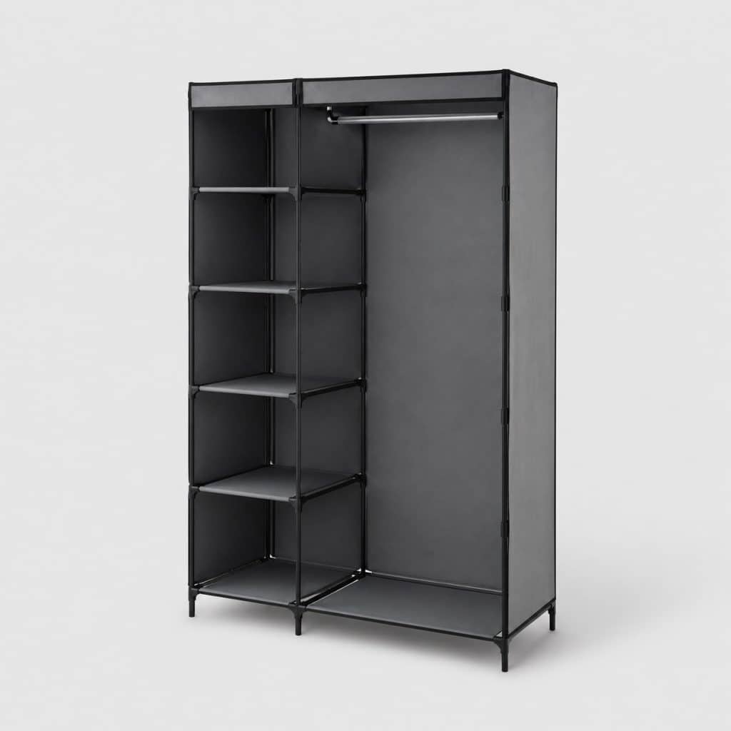 Meuble de rangement plié gris et noir avec espace penderie